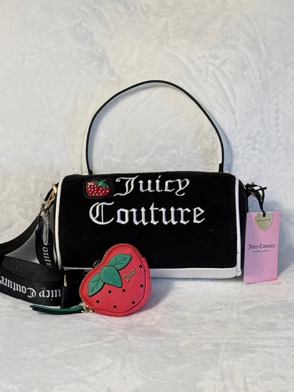Juicy Couture Black Strawberry Mini Barrel with Red Strawberry Coin Purse